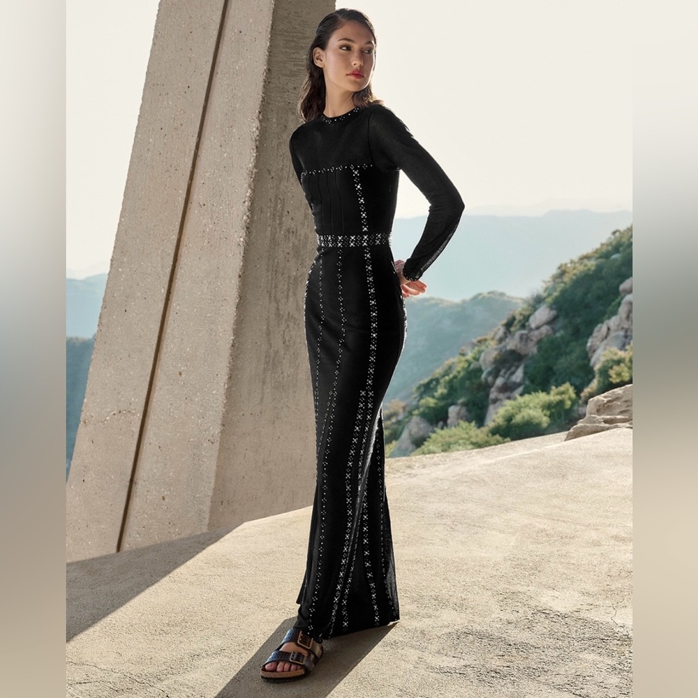 St John New Rhinestone Studded Embellished Long Sleeve Knit Gown Size 6 $2,495.0